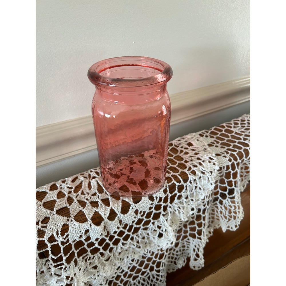 Vintage Pink Hammered Glass Jar Vase Rosy Dimpled Texture Decorative Canister